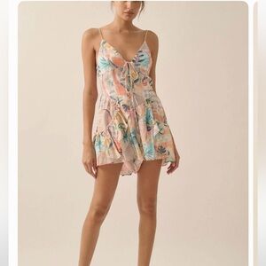 Miami Heat Tropical Motif-Print Tie-Front Romper